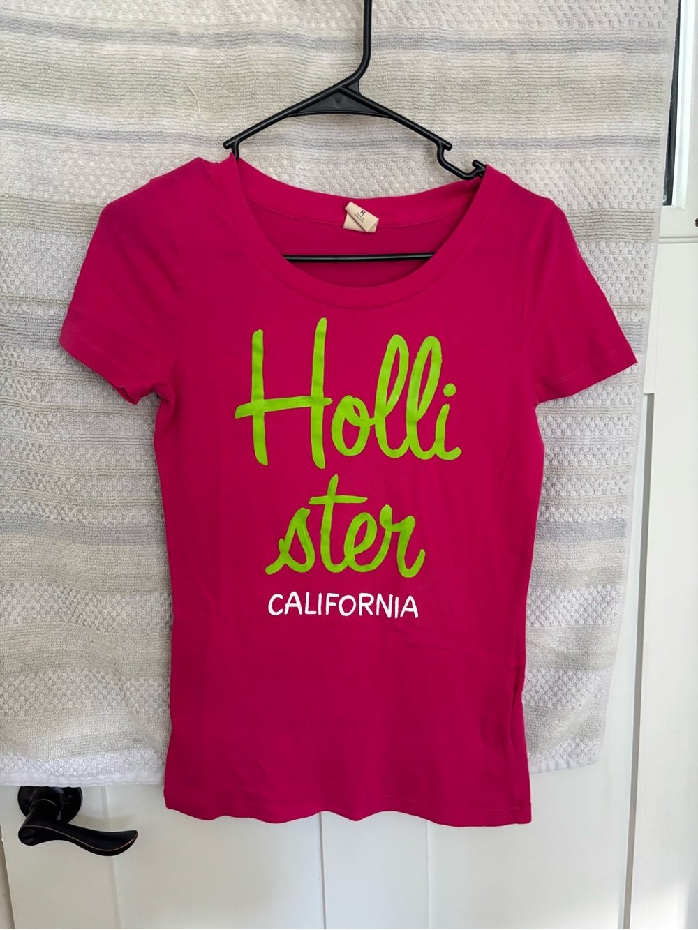 Hollister Bright Pink Graphic Tee with Neon Green Accents